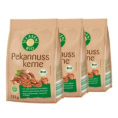 Abbildung von 3x CLASEN BIO Pekannusskerne, natur, nicht blanchiert, von Natur aus vegan und glutenfrei, biologischer Anbau 125g