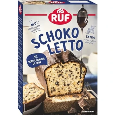 Abbildung von RUF Schokoletto, Backmischung für einen Kastenkuchen aus besonders saftigem Rührteig mit Schoko Stückchen und vollflächiger Glasur