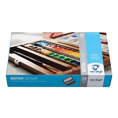 Abbildung von Talens art creation Aquarellfarbe Van Gogh Künstler Aquarellfarben im Holzkasten Geschenkset, inkl. 2 Pinsel und Mischpalette