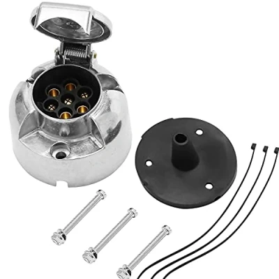 Abbildung von AGRISHOP 12V Metall 7Polig Anhänger Buchse,Metall 7Polige Anhängersteckdose Montagebügel Bolzenmutter Gummi wasserdicht Staubdichte Dichtung für Wohnmobil Wohnwagen LKW Zubehör Lastwagen