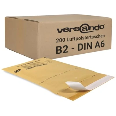 Abbildung von versando 200x B2 Luftpolsterumschläge Innemaß 120 x 215 mm Außenmaß 140 225 braun/goldgelb für DIN A6