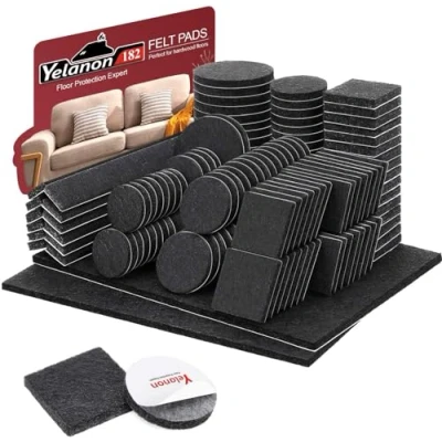 Abbildung von Yelanon Filzgleiter Selbstklebend 182 Stück Für Stühle Möbelgleiter Filz Stuhl Chair Leg Floor Protectors, Schwarz