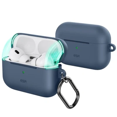 Abbildung von ESR für AirPods Pro Hülle (2023/2022/2019), Kompatibel mit 2. Generation (USB C/Lightning Kabel), Magnetischer Deckel, Voller Sturzschutz Karabiner, Cloud Serie, Blau