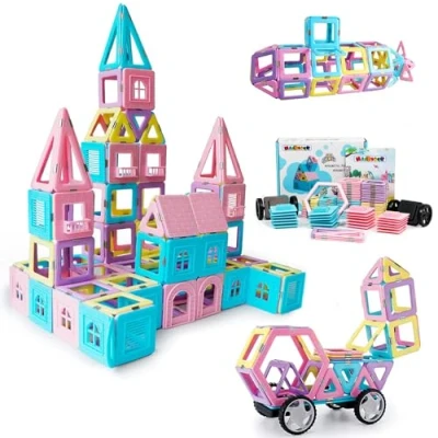 Abbildung von Magblock 103 Teiles Magnetische Bausteine Blöcke für Kinder Magnet Lernspielzeug Spielzeug Kreatives Konstruktion Bauen Geschenk ab 3 4 5 6+ Jahre Junge Mädchen