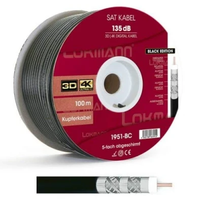 Abbildung von Lokmann 135dB Vollkupfer 7mm SAT Koaxial Antennenkabel 5 Fach 4K 8K UHD Black Edition 50 Meter