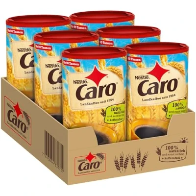 Abbildung von Nestlé CARO Landkaffee, lösliches Pulver aus Gerste, Gerstenmalz, Zichorie und Roggen, koffeinfrei, 6er Pack (6x200g)