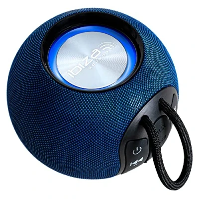 Abbildung von Ibiza Boomy Batteriebetriebener 2,5&quot; Bluetooth 360 tragbarer runder Lautsprecher mit LED Lichtringen und TWS Funktion Midnight Blue