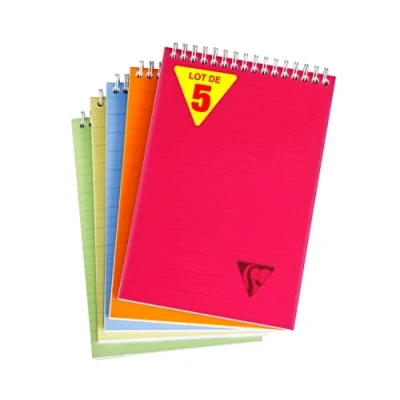 Abbildung von Clairefontaine 328636C Packung mit 5 Doppelspiralbücher Linicolor Fresh DIN A4 Hochformat, 80 Blatt liniert, 90g, farbig sortiert, 1 Pack