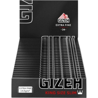 Abbildung von GIZEH BLACK King Size Slim Blättchen zum Selbstdrehen Packung mit Magnetverschluss, recyclebar 25er Pack á 34 Premium Rolling Paper (14 g/m²)