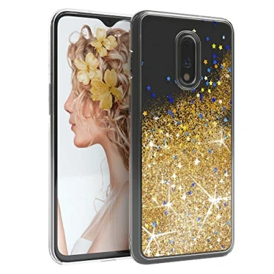 Abbildung von EAZY CASE Hülle kompatibel mit OnePlus 7 Schutzhülle Flüssig Glitzer, Handyhülle, Schutzhülle, Back Cover Glitter Flüssigkeit, TPU/Silikon, Transparent/Durchsichtig, Gold