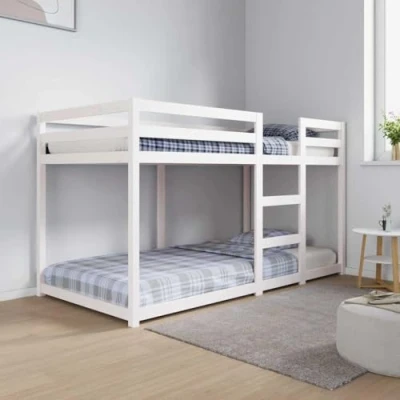 Abbildung von vidaXL Etagenbett, Hochbett mit Leitplanken, Stockbett für Schlafzimmer, Bett Holzbett Einzelbett, Weiß 90x190cm Massivholz Kiefer