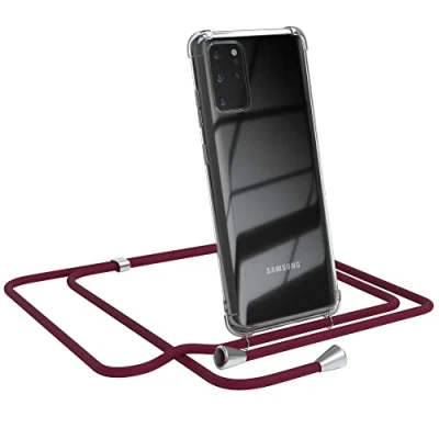Abbildung von EAZY CASE Handykette kompatibel mit Samsung Galaxy S20 Plus / 5G Handyhülle Umhängeband, Handykordel Schutzhülle, Silikonhülle, Hülle Band, Stylische Kette, Burgunder Rot