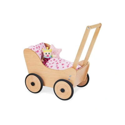 Abbildung von Pinolino Puppenwagen Sarah, aus Holz, mit Bremssystem, Lauflernhilfe gummierten Holzrädern, für Kinder von 1 6 Jahren, Natur