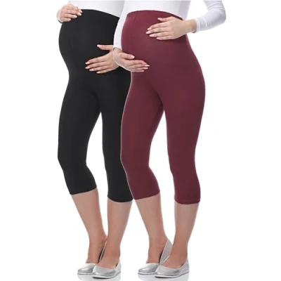 Abbildung von BE Mammy 3/4 Umstandsleggings aus Viskose 03 2er Pack (Schwarz/Dunkelrot, S)
