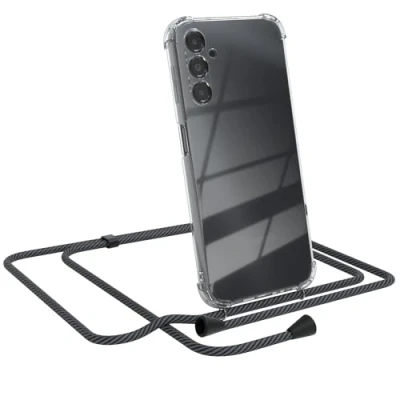 Abbildung von EAZY CASE Handytasche zum Umhängen kompatibel mit Samsung Galaxy A14 5G, Handyhülle Band, Transparent Kameraschutz und Bildschirmschutz, Handy Lanyard in Schwarz/Anthrazit Clips Schwarz
