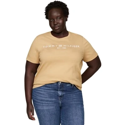 Abbildung von Tommy Hilfiger Curve LOGO Tshirt print, Damen, Größe: 50, Classic khaki