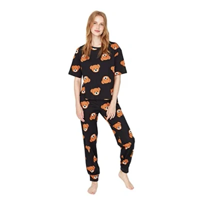 Abbildung von TRENDYOL Damen Anthrazit teddybär Druckte Gestrickte Pyjamas Pajama Set, Anthrazit, M EU