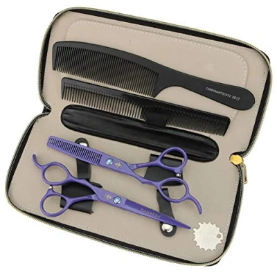Abbildung von JIESENYU Friseurschere, 440 C, Stahl, 15,2 cm, für Linkshänder, Effilierschere (Set)