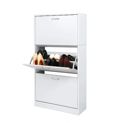 Abbildung von Meerveil Schuhschrank mit 3 Schubladen, Schuhkipper für Flur Eingangsbereich 12 18 Paar Schuhe, Weiß, 63 x 24 120 cm