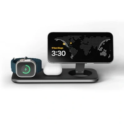 Abbildung von SATECHI Qi2 Trio Wireless Charging Pad, 3 in 1 Ladestation, 15W Schnellladegerät für iPhone 16/15/14/13/12, AirPods und Apple Watch