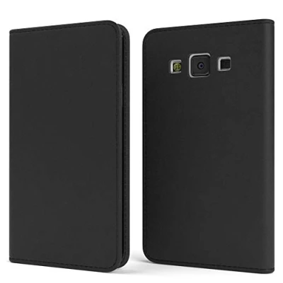 Abbildung von EAZY CASE Tasche kompatibel mit Samsung Galaxy A3 (2015) Vintage Schutzhülle Standfunktion Klapphülle Bookstyle, Handytasche Handyhülle Magnetverschluss und Kartenfach, Kunstleder, Schwarz