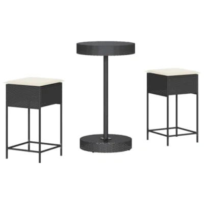 Abbildung von vidaXL Gartenlounge Set 3 tlg. Gartenbar mit Kissen Poly Rattan Schwarz, (3 tlg)
