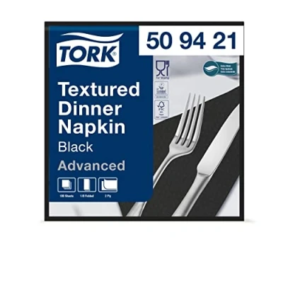 Abbildung von Tork Textured Dinnerserviette Schwarz, 1/8 Falz, 2 lagig, 38 cm x 39 cm, 12 100 Servietten, 509421