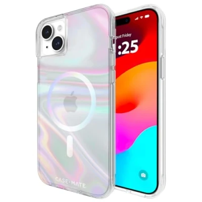 Abbildung von Case Mate Soap Bubble Mag Safe Schutzhülle kompatibel mit Apple iPhone 15 Plus Hülle Regenbogen (Farbwechsel Effekt, 3 m Fallschutz, Integrierter Ring) Transparent/Schillernd