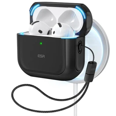Abbildung von ESR für AirPods 4 Hülle, Kompatibel mit Gen (2024) (USB C), Unterstützt kabelloses Laden, Schutzhülle Handschlaufe, Magnetischer Deckel, Orbit Hybrid Schwarz