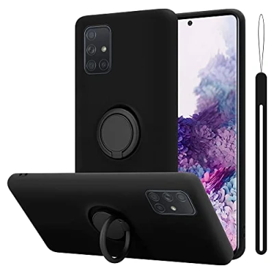 Abbildung von Cadorabo Hülle kompatibel mit Samsung Galaxy A71 4G Schutzhülle TPU Silikon Case Liquid Design Ring Slim Kratzfest Liquidsilikon Microfaser für in Schwarz