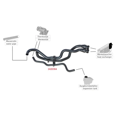 Abbildung von METZGER 2420364 Kühlerschlauch EPDM (Ethylen Propylen Dien Kautschuk) RENAULT: CLIO 2, Kangoo I, 2 Kasten