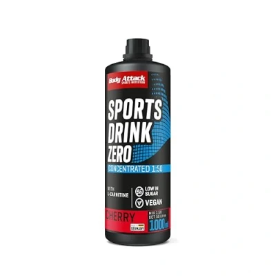 Abbildung von Body Attack Zero Sports Drink Cherry 1000 ml / 200 Portionen, Sirup zum Mischen, Sportgetränkekonzentrat, zucker und fettarm, vegan, Made in Germany