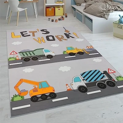 Abbildung von Paco Home Kinderteppich Teppich Kinderzimmer Spielteppich Junge Mädchen Modern rutschfest, Grösse:120x160 cm, Farbe:Grau 2