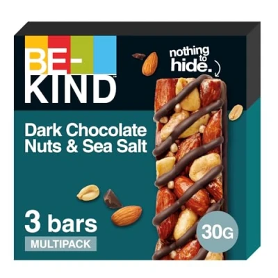 Abbildung von BE KIND Riegel, glutenfreie Snack Dark Chocolate Nuts &amp; Sea Salt, hoher Ballaststoffgehalt, ohne künstliche Farb , Aroma oder Konservierungsstoffe, 3 x 30 g