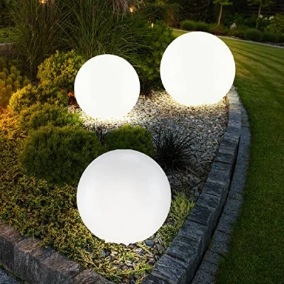 Abbildung von etc shop 3er Set LED Außen Solar Kugel Leuchten Garten Beleuchtung Rasen Blumenbeet Steck Lampen 20, 25 und 30 cm