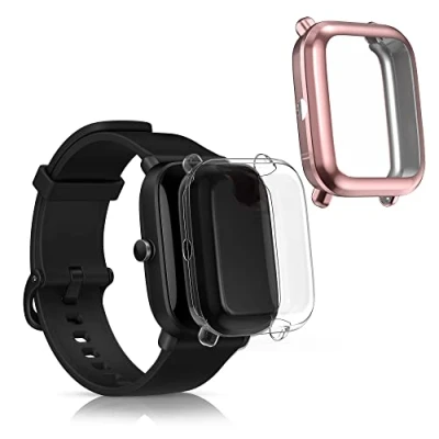 Abbildung von kwmobile 2X Sport Schutzhülle kompatibel mit Huami Amazfit A1608 / Bip U/Bip U pro Hülle Silikon Cover klar Case ohne Tracker Transparent Altrosa