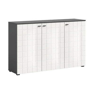 Abbildung von xonox.home Wohnen Monte Kommode Schrank Sideboard in Front weiß Hochglanz Korpus anthrazit Nb.ca. 138x86x37 cm