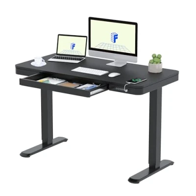 Abbildung von FLEXISPOT Elektrisch Höhenverstellbarer Schreibtisch mit Touch Funktion &amp; USB, Elektrischer Schublade, Bürotisch 120 x 60 cm (Luxusschwarz)