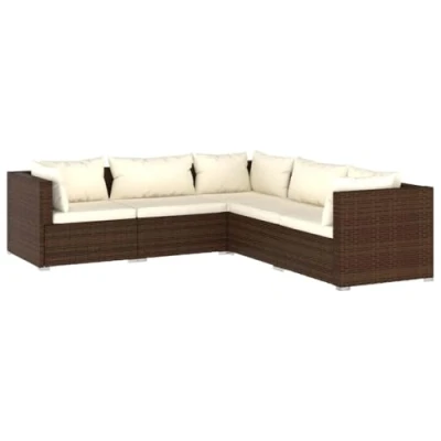 Abbildung von vidaXL Gartenmöbel 5 TLG. mit Kissen Ecksofa Mittelsofa Sofa Lounge Sitzgruppe Gartenset Garten Garnitur Gartensofa Poly Rattan Braun