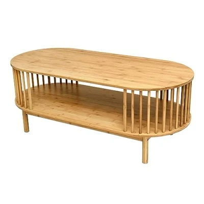 Abbildung von VaeFae Bambus Couchtisch, Holz Couchtisch für Wohnzimmer, Moderner mit Lagerung
