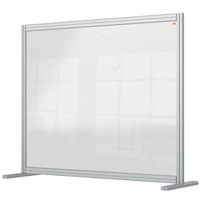 Abbildung von Nobo durchsichtige Schreibtisch Trennwand aus Acryl, Freistehende Schutztrennwand, Hygieneschutz, Premium Plus, 1200x1000 mm, 1915491