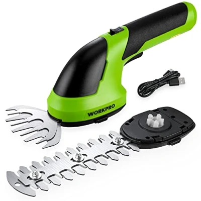 Abbildung von WORKPRO Gartenschere Akku 7,2V Grün, Handliche Grasschere Mit 2 Messern, 2.000mAh Und Typ C Kabel, Elektrische Strauchschere, in 1 Heckenschere, Schnittbreite 10cm, Schnittlänge 15cm