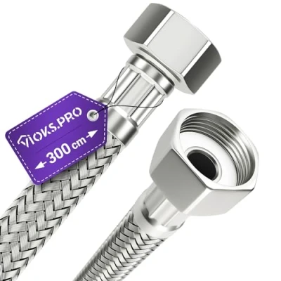 Abbildung von Viоks.pro 1/2 Zoll Schlauch (19,3mm) Überwurf Beidseitig 300 cm &amp; Anschlussschlauch Armatur Trinkwasserschlauch Flexibler für Wasserhahn Eckventil Waschtisch Küchenarmatur Bad WC Spülkasten