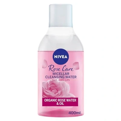 Abbildung von NIVEA MicellAIR Rosenwasser Mizellenwasser mit Öl (400 ml), Mizellen Reinigungswasser, wasserdichter Make up Entferner, Toner für gründliche Reinigung
