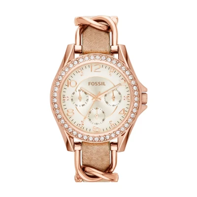 Abbildung von Fossil Riley Uhr rosegoldcoloured/light brown, Damen, Größe: One Size, Rosegold coloured/light brown