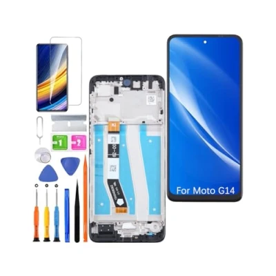 Abbildung von HLYGZX Ersatz Original Display für Motorola Moto G14 LCD Bildschirm, XT2343 Bildschirm Touch Digitizer Assembly Reparaturteile Kit(Schwarz mit Rahmen)
