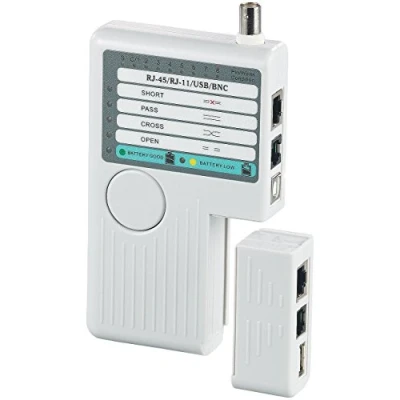 Abbildung von 7links Netzwerktester: 4in1 Kabeltester mit Tasche, für RJ 45, 11, BNC und USB Typ A auf B (Telefon Kabeltester, LAN Netzwerkkabel)