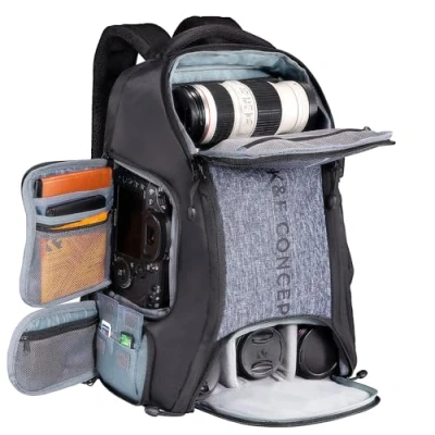 Abbildung von K&amp;F Concept Kamerarucksack wasserdicht Fotorucksack für Canon Nikon Sony Spiegelreflexkameras, Drohne, Objektiv, Laptop, Stativ und Zubehör
