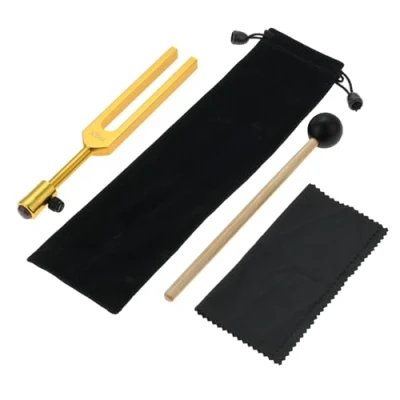 Abbildung von DRELD 528Hz Stimmgabel mit Kristall Extender, Heilung Silikon Hammer Reinigungstuch Kristallfüße für Sound Healing Therapie Musikinstrument