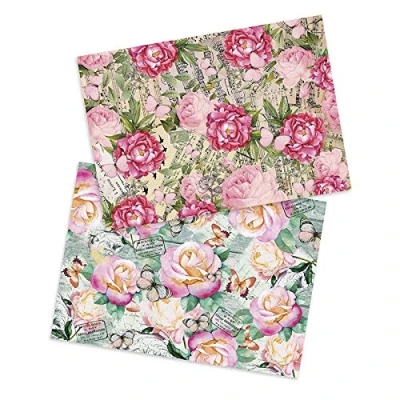 Abbildung von Ideen mit Herz 2 Bogen Reispapier Edel Decoupage Papier DIN A4 Verschiedene Designs Vintage, Weihnachten und andere (Blumen 04)
